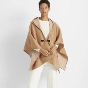 Club Monaco Women's Plaid Wool Blend Poncho Wrap Hooded Cape Camel
